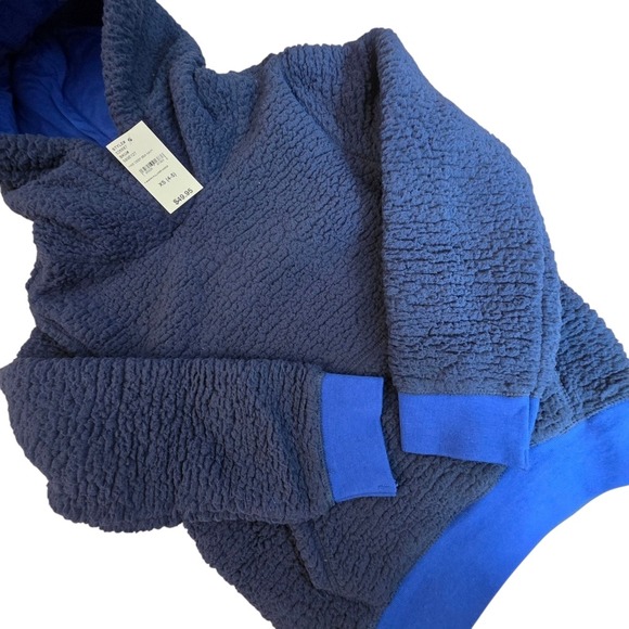 Lands' End Hoodie Kids XS 4-5 Deep Sea Navy Sherpa Fleece Pullover Blue New - Picture 1 of 14